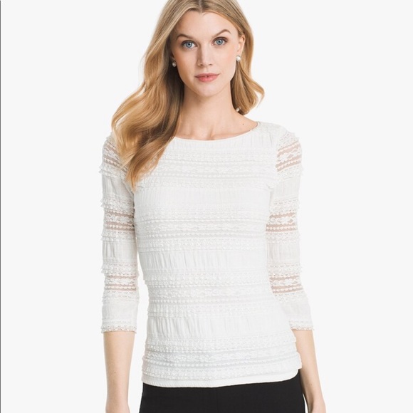 White House Black Market Tops - WHBM 3/4 Sleeve Ruffle Lace Knit Top